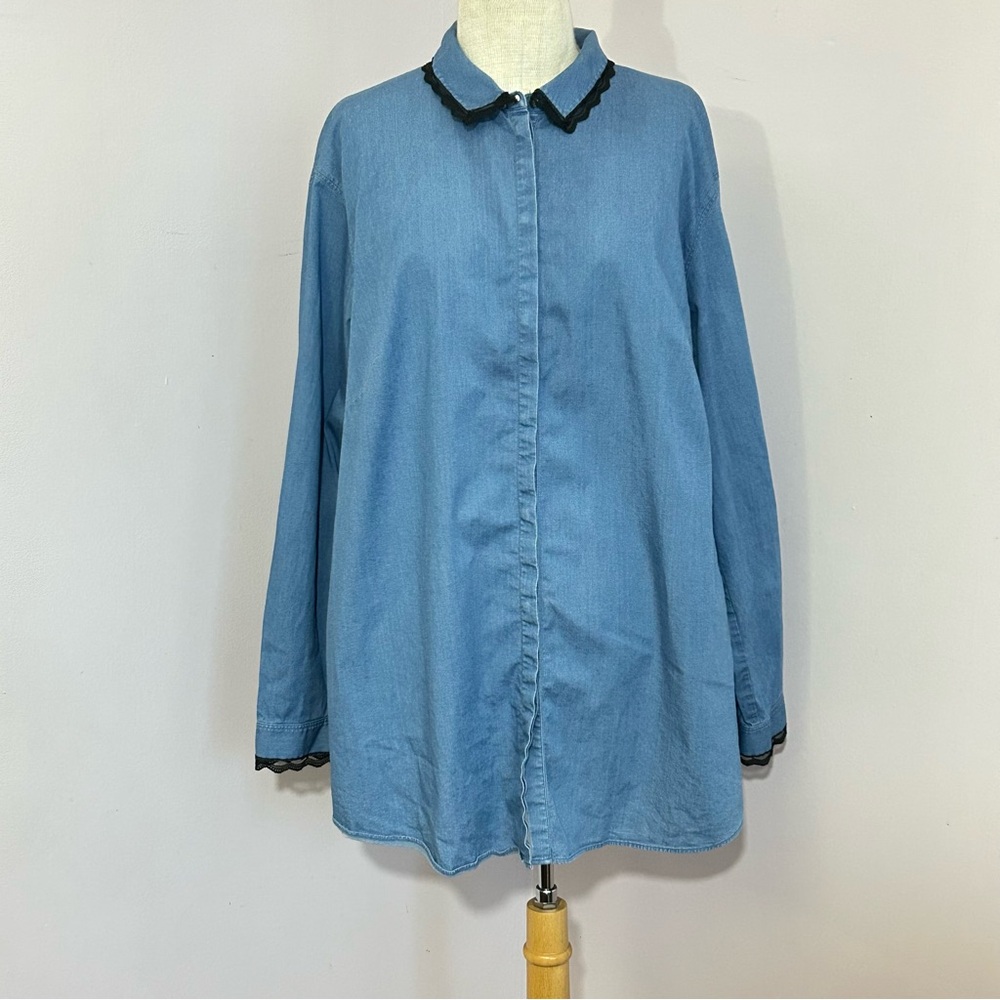 Lafayette 148 Denim Chambray Shirt Plus 2X